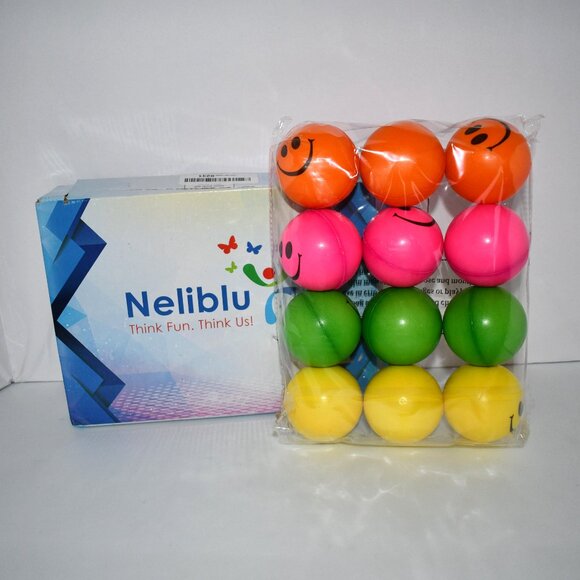 Neliblu Be Happy! Neon Colored Smile Funny Face Stress Balls Set of 12 Balls NIB - Picture 3 of 3